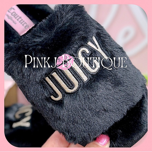 💗{Juicy Couture} Beautiful Faux Fur {Eldoris Classic} Embroidered Glam Slippers - Picture 2 of 6